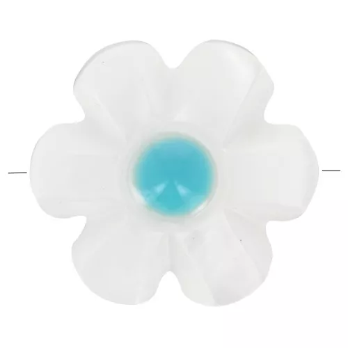 12mm mother-of-pearl flower bead - White - Blue x1