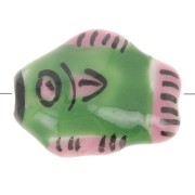 12x15mm Ceramic fish bead - Green - Pink x1|raw }}