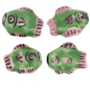 12x15mm Ceramic fish bead - Green - Pink x1