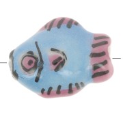 12x15mm Ceramic fish bead - Sky Blue - Pink x1|raw }}