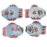 12x15mm Ceramic fish bead - Sky Blue - Pink x1