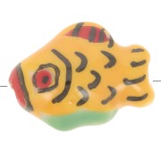 12x15mm Ceramic fish bead - Yellow - Red x1