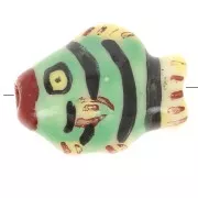 12x15mm Ceramic fish bead - Light green - Yellow x1