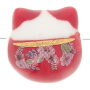 14mm Luck cat bead - lucky charm - ceramic - Red x1