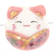 14mm Luck cat bead - lucky charm - ceramic - Rose x1