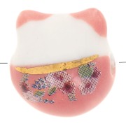 14mm Luck cat bead - lucky charm - ceramic - Rose x1