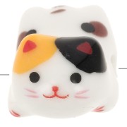11x16mm Ceramic cat bead - White - Yellow - Brown x1