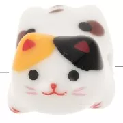 11x16mm Ceramic cat bead - White - Yellow - Brown x1