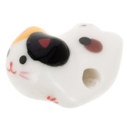 11x16mm Ceramic cat bead - White - Yellow - Brown x1