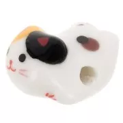 11x16mm Ceramic cat bead - White - Yellow - Brown x1
