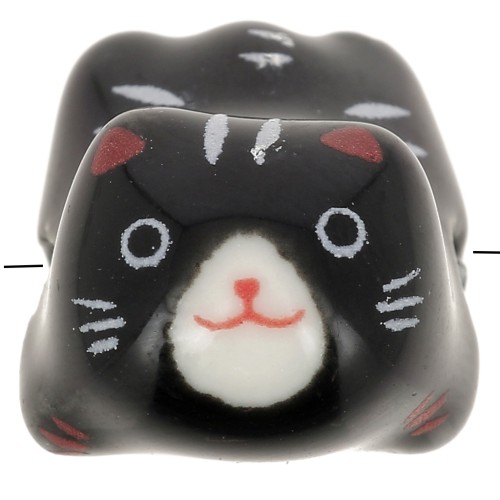 11x16mm Ceramic cat bead - Black x1