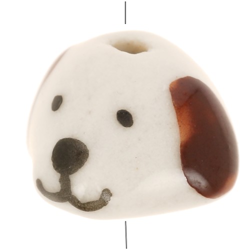 10x14mm Ceramic dog head bead - White - Brown x1