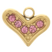 6.5x8mm 304L stainless steel Heart charm zirconium oxides - Gold - Pink x1