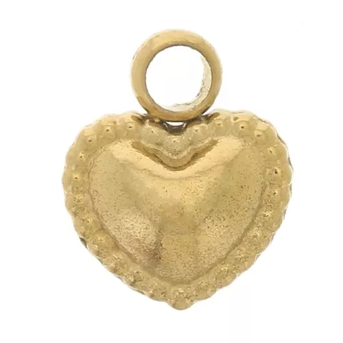 6x5mm 304L Stainless Steel Worked Heart Charm - Gold x1