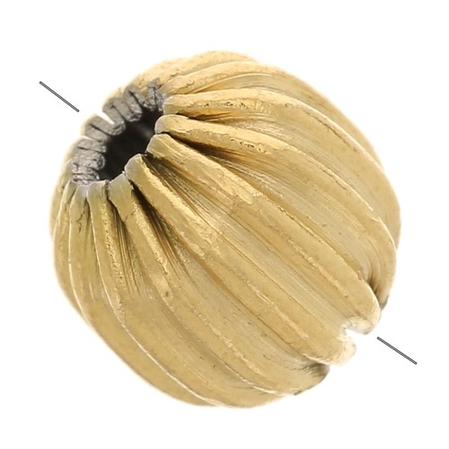 6 mm ribbed round bead - 304 stainless steel, gold-plated x1