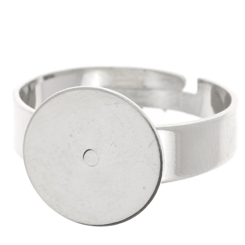 12mm Adjustable ring tray for round cabochon flat base - Silver Tone x1