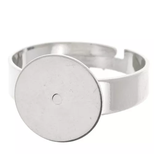 12mm Adjustable ring tray for round cabochon flat base - Silver Tone x1