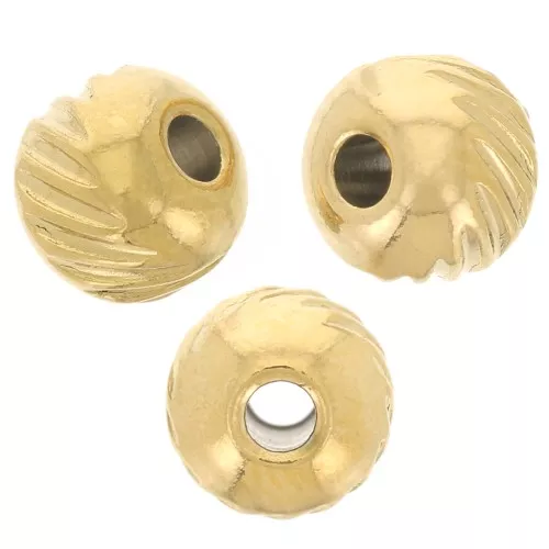 5mm Stainless steel 316L Flattened round beads striated - Gold x5
