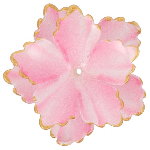 31mm Double Petal Flower Pendant with Acrylic Gold Trim - Pink x1