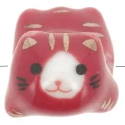 11x16mm Ceramic cat bead - Red x1