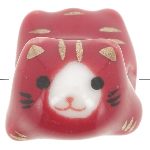 11x16mm Ceramic cat bead - Red x1