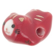 11x16mm Ceramic cat bead - Red x1