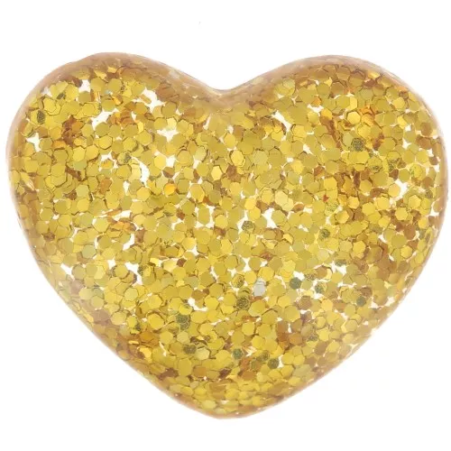 14x16mm heart Cabochon in transparent resin - Golden glitter x1
