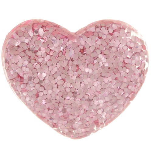 14x16mm heart Cabochon in transparent resin - Pink glitter x1