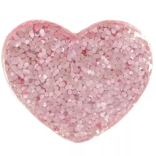 14x16mm heart Cabochon in transparent resin - Pink glitter x1