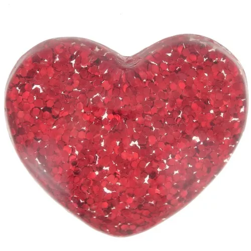 14x16mm heart Cabochon in transparent resin - Red glitter x1