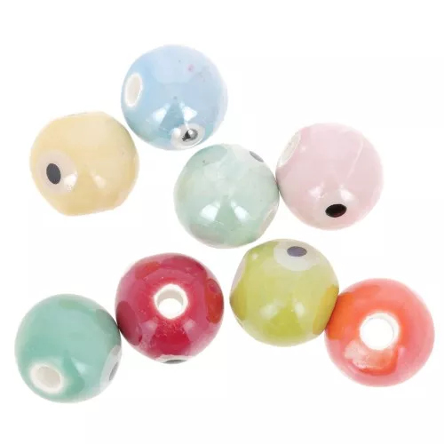 Round ceramic eye beads - 10 mm - Multicolor x 29cm