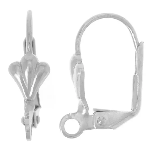 16mm Flower leverback earrings with a loop - silver tone x2