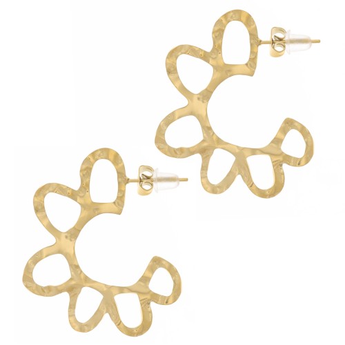 32mm 316L stainless steel Hammered open hoop earrings - Gold x2