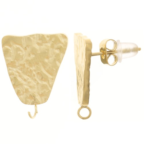 Hammered trapezoidal earstuds 17x13 mm - Gold-plated 316L stainless steel x2