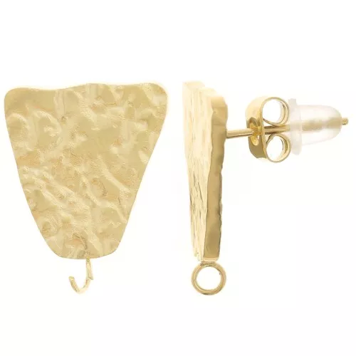 Hammered trapezoidal earstuds 17x13 mm - Gold-plated 316L stainless steel x2
