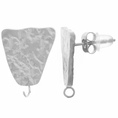 Hammered trapezoidal earstuds 17x13 mm - 316L stainless steel x2