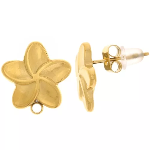 13mm 304L stainless steel Flower earstuds - Gold x2