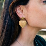 31x32mm 304L stainless steel Pendants with worked hearts - Gold x2