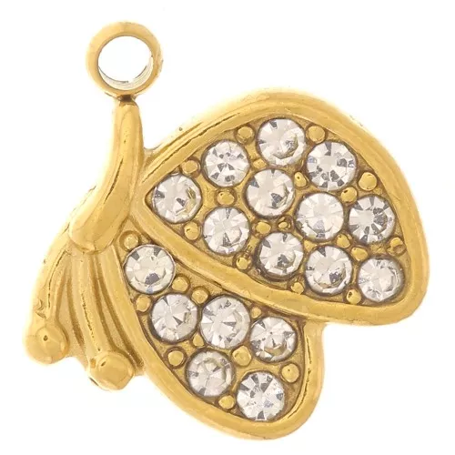 9x10mm 304L stainless steel Butterfly charm - Zirconium oxides - Gold x1