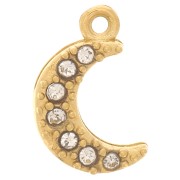 10x6mm 304L stainless steel moon charm - Zirconium oxides - Gold x1