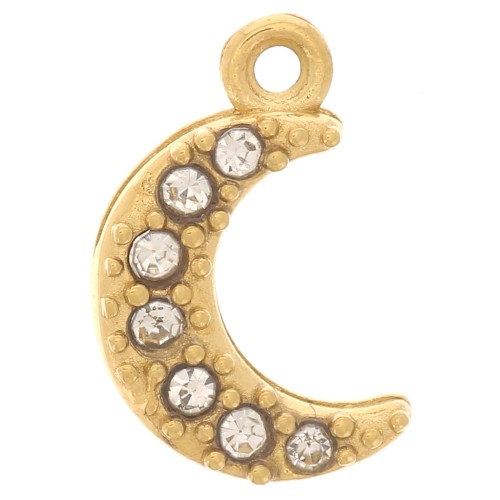 10x6mm 304L stainless steel moon charm - Zirconium oxides - Gold x1