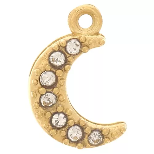 10x6mm 304L stainless steel moon charm - Zirconium oxides - Gold x1