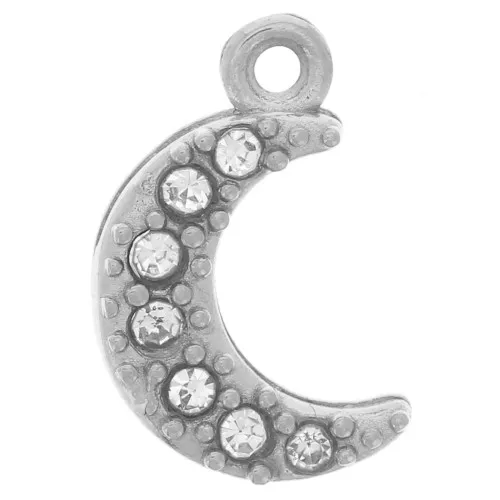 10x6mm 304L stainless steel moon charm - Zirconium oxides x1
