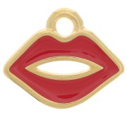 11x13mm mouth charm with epoxy resin - Fine Gold-plated - Red x1|raw }}