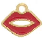 11x13mm mouth charm with epoxy resin - Fine Gold-plated - Red x1