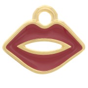 11x13mm mouth charm with epoxy resin - Fine Gold-plated - Dark red x1|raw }}