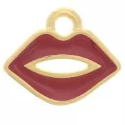 11x13mm mouth charm with epoxy resin - Fine Gold-plated - Dark red x1