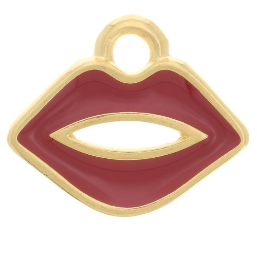 11x13mm mouth charm with epoxy resin - Fine Gold-plated - Dark red x1