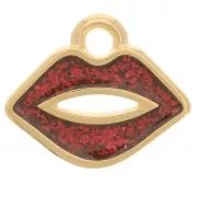 11x13mm mouth charm with epoxy resin - Fine Gold-plated - Red glitter x1