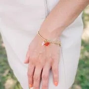 11x13mm mouth charm with epoxy resin - Fine Gold-plated - Red glitter x1